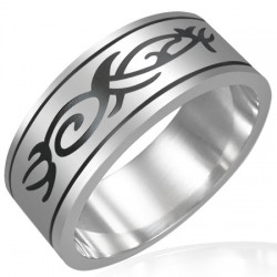 Bague acier 17 - Motif tribal A