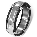 Bague acier 24 - Deux cables noirs