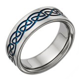 Bague acier 31 - Vagues celtiques bleues