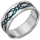 Bague acier 32 - Motif celtique bleu
