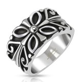 Bague acier 34 - Médiévale fleurs A