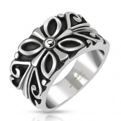 Bague acier 34 - Médiévale fleurs A