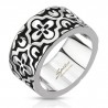 Bague acier 36 - Médiévale fleurs B