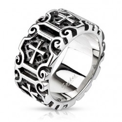 Bague acier 38 - Médiévale croix