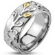 Bague acier 39 - Branche feuilles grises et gold-ip