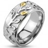 Bague acier 39 - Branche feuilles grises et gold-ip