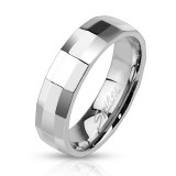 Bague acier 42 - Grise facettes rectangulaires