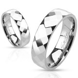 Bague acier 43 - Grise facettes petits losanges
