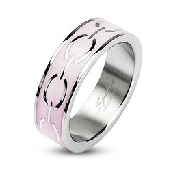 Bague acier 49 - Rose avec ronds gris