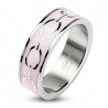 Bague acier 49 - Rose avec ronds gris