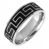 Bague acier 56 - Ligne grecque sur fond noir