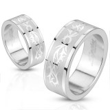 Bague acier 61 - Motifs tribaux sur fond gris
