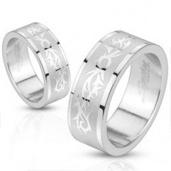 Bague acier 61 - Motifs tribaux sur fond gris