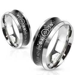 Bague acier 66 - Centre incurvé avec motifs