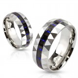 Bague acier 75 - Fibre de carbone bleuté et facettes