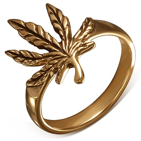 Bague Pépite Feuille De Cannabis - Or 10 Carats & Zirconium - Taille 9.5 - Occasion