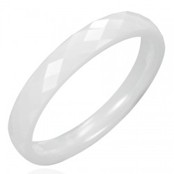 Bague céramique 09 - Fine blanche facettes