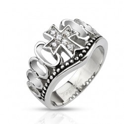 Bague croix avec zircones transparents (14)