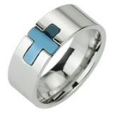 Bague croix PVD bleue (28)