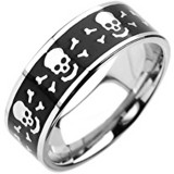 Bague gothique 09 - Grise têtes de mort fond noir