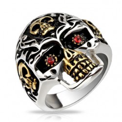 Bague gothique 22 - Crâne avec gold-ip