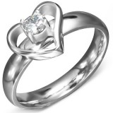 Bague coeur sertie d'un zircone transparent (02)