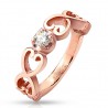 Bague quatre coeurs et zircone gold-ip rose (07)