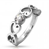 Bague grise quatre coeurs et zircone (09)
