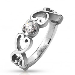 Bague grise quatre coeurs et zircone (09)