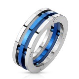 Bague PVD 13 - Trois anneaux dont un bleu