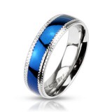 Bague PVD 14 - Centre bleu et petits points