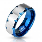 Bague PVD 42 - Bleu avec fond gris