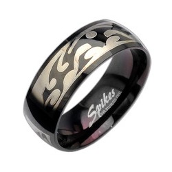 Bague PVD 56 - Motif tribal sur fond gris