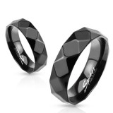 Bague PVD 60 - Noir facettes losange