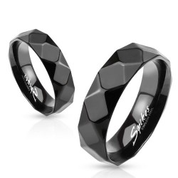Bague PVD 60 - Noir facettes losange