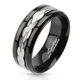 Bague PVD 61 - Noir ligne gravée centrale