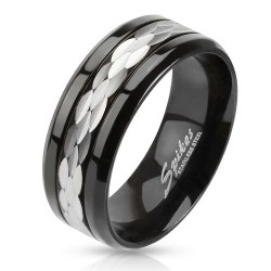 Bague PVD 61 - Noir ligne gravée centrale