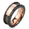 Bague PVD 71 - Gold-ip rose, noir et trois cables