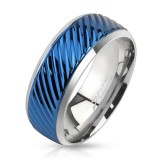Bague PVD 72 - Bleu rayé bords gris
