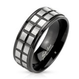 Bague PVD 73 - Carrés gris sur noir