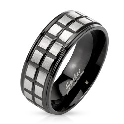 Bague PVD 73 - Carrés gris sur noir