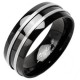 Bague en titane 09 - Noire deux bandes grises
