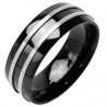 Bague en titane 09 - Noire deux bandes grises