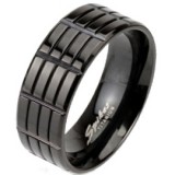 Bague en titane 20 - Noire avec rectangles