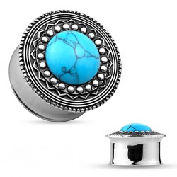 Plug en acier centre turquoise
