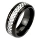 Bague en titane 34 - Noire fibre de carbonne blanc