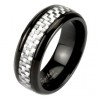 Bague en titane 34 - Noire fibre de carbonne blanc