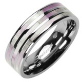Bague en titane 35 - Trois bandes de nacre rose