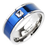 Bague en titane 41 - Bleue zircone carré