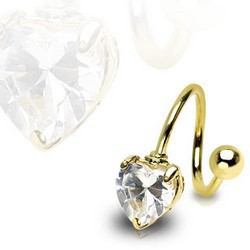 Piercing spirale 34 - Zircone coeur plaqué-or
